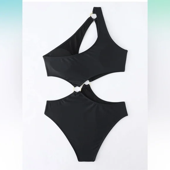 Sexy Swimsuit Cutout Halter One Piece High Cut Bathing Suit Gold Ring Bikini - Picture 4 of 11